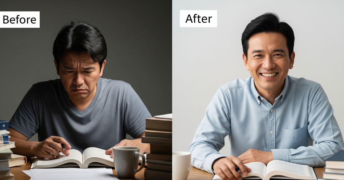 記憶術を実践し自信を得た日本人男性のビフォーアフター